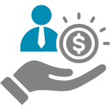 Financial management icon with person and coin